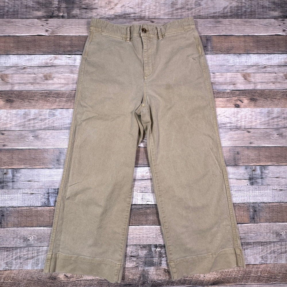 Gap Womens High Rise Wide Leg Crop Pants Tan Khaki Size 12 Stretch Cotton Pocket